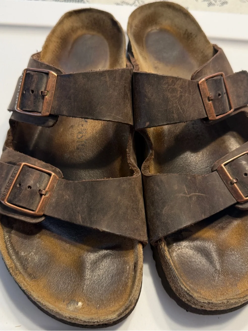 Birkenstock Arizona Men's Brown Leather Double-Buckle Slide Sandals size 46